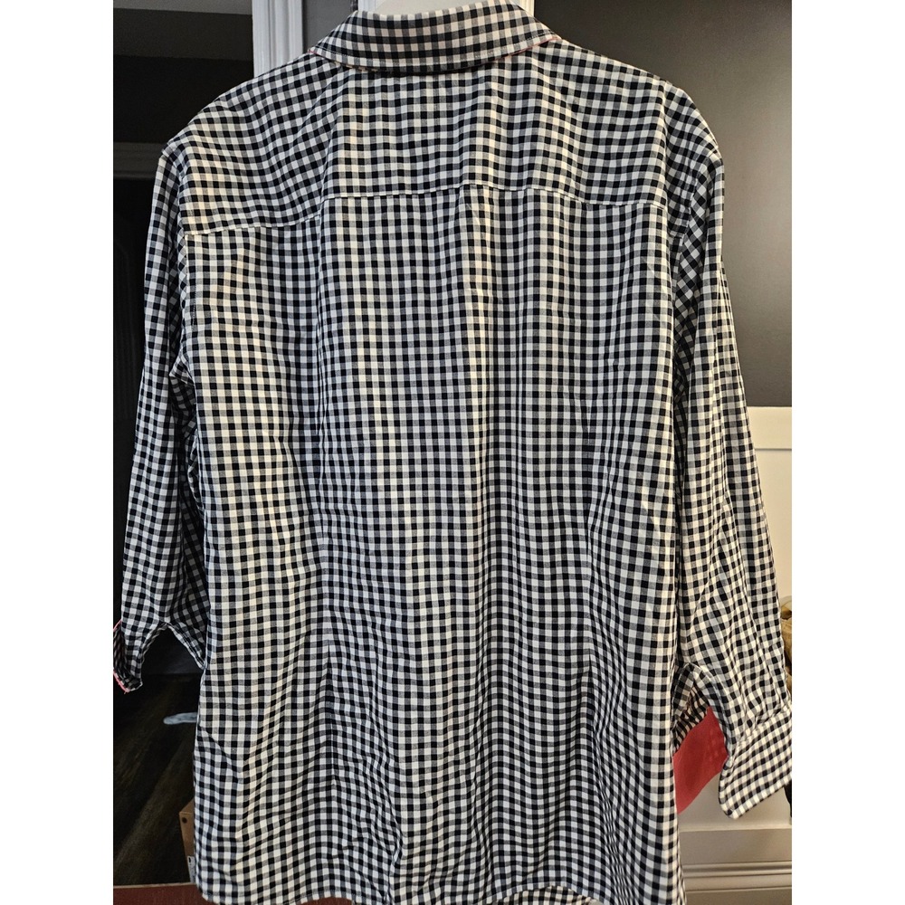 Lauren Ralph Lauren Womens 2X Gingham Button Down Shirt Black White Pink Trim - Picture 6 of 6